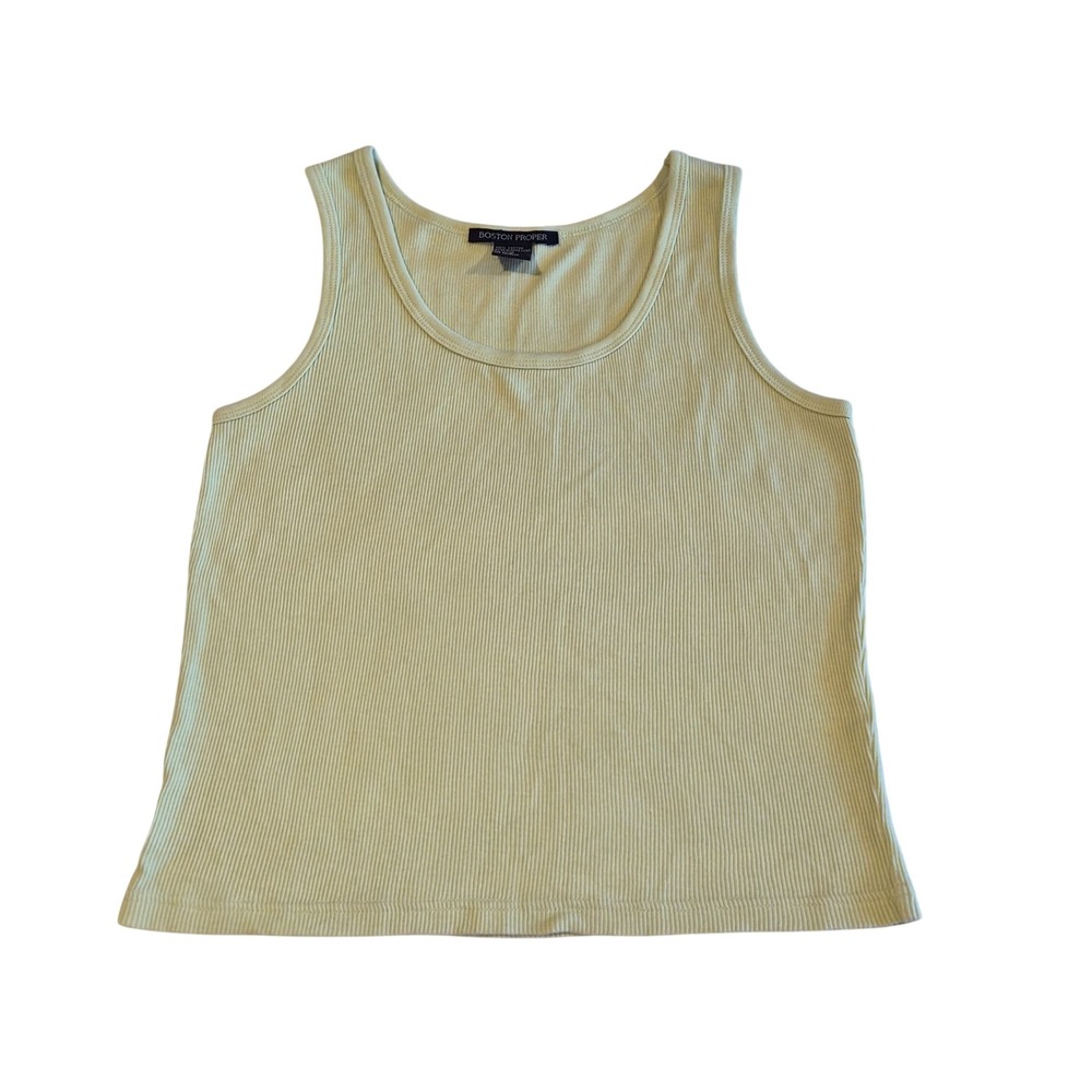Vintage Boston Proper Pistachio Green Ribbed Tank Top Medium Made in Hong Kong